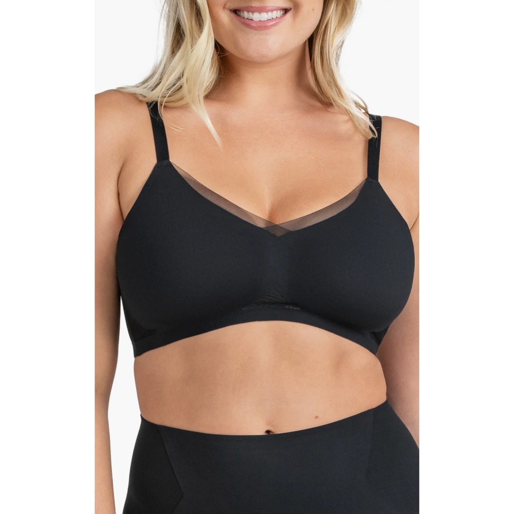 Honeylove Liftwear Crossover Bra Black Wireless Mesh Detail Size Small 34B/C